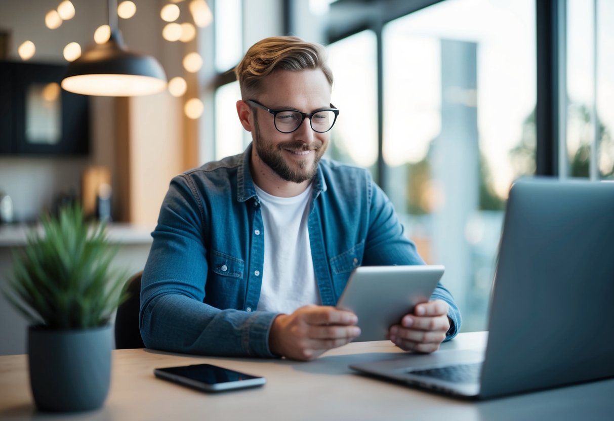 A customer in Skagen searches online for a specialist in heat pumps scrolling through reviews and contacting potential companies